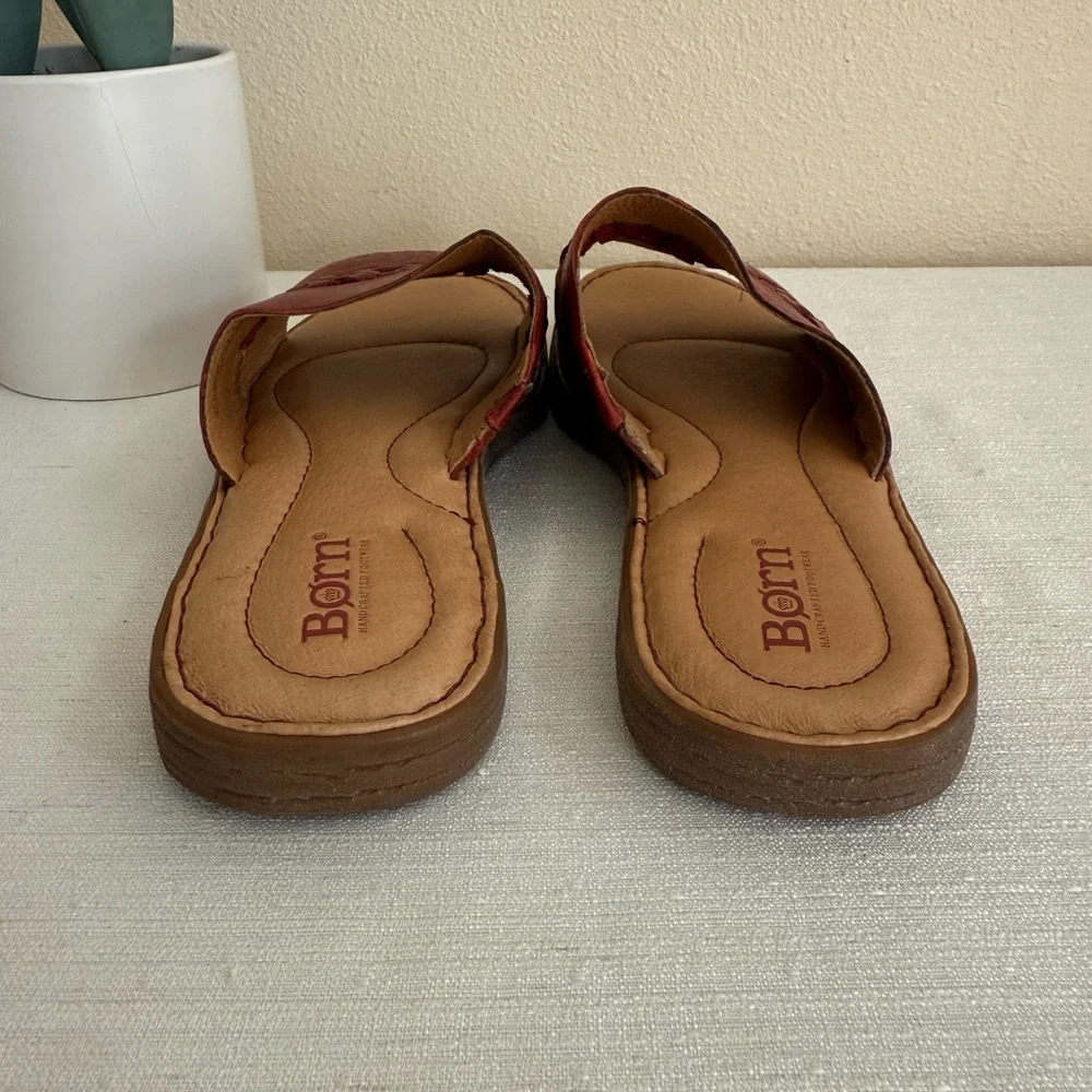 Born Burgundy Leather Woven Slide Sandals - Picture 10 of 13